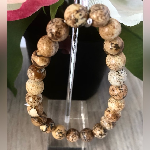 Picture Jasper Natural Stone Beads Stretchable Bracelet 7" - 8mm Beads Best gift - Picture 1 of 3